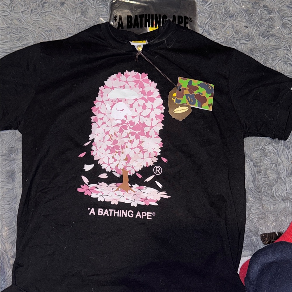A Bathing Ape Black and pink flower tree Bape graphic T-Shirt